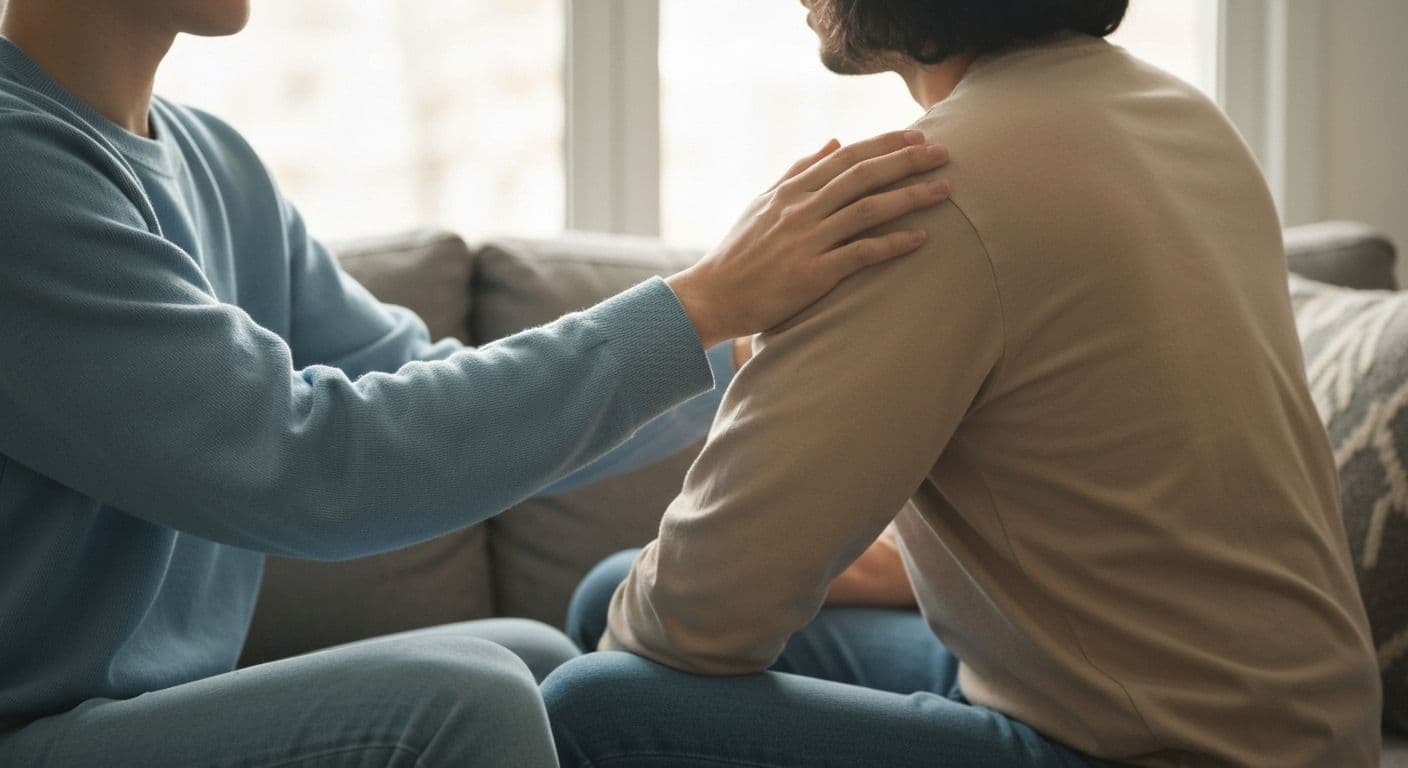 Person sending thoughtful message on phone showing what to send to grieving friend with care and compassion