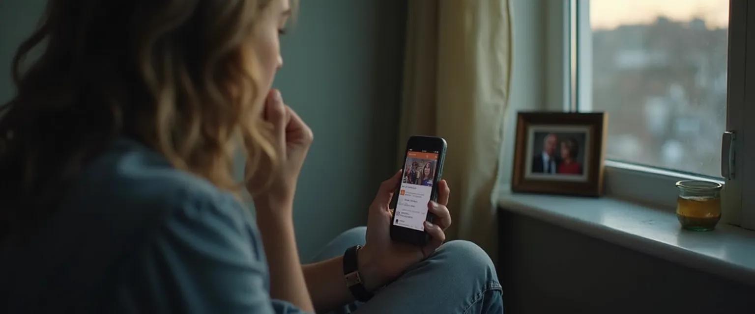 Person mindfully reading celebrity breakup today news on smartphone