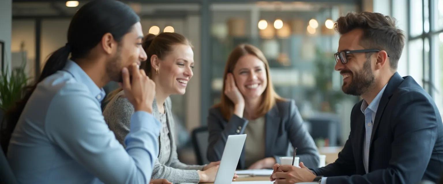 Manager effectively managing emotional employees in a workplace meeting