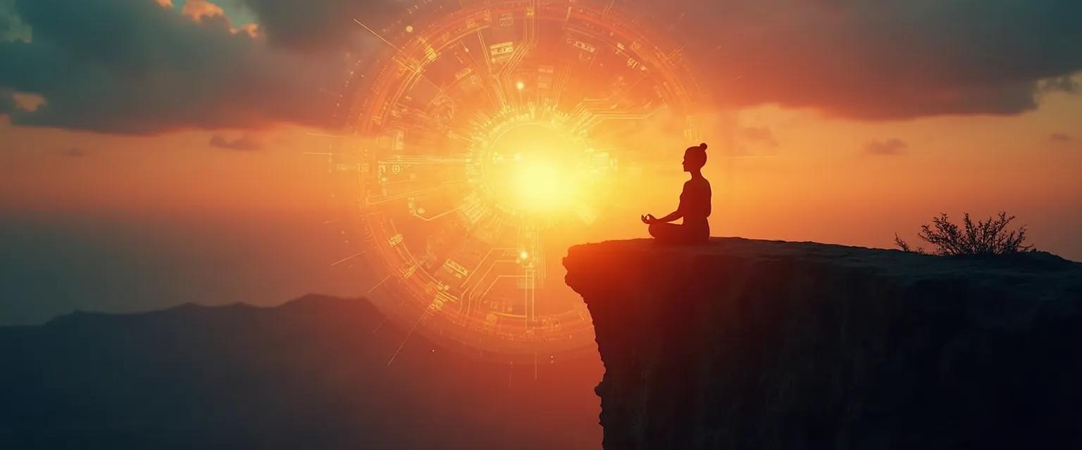 Person cultivating spiritual mind while using technology mindfully