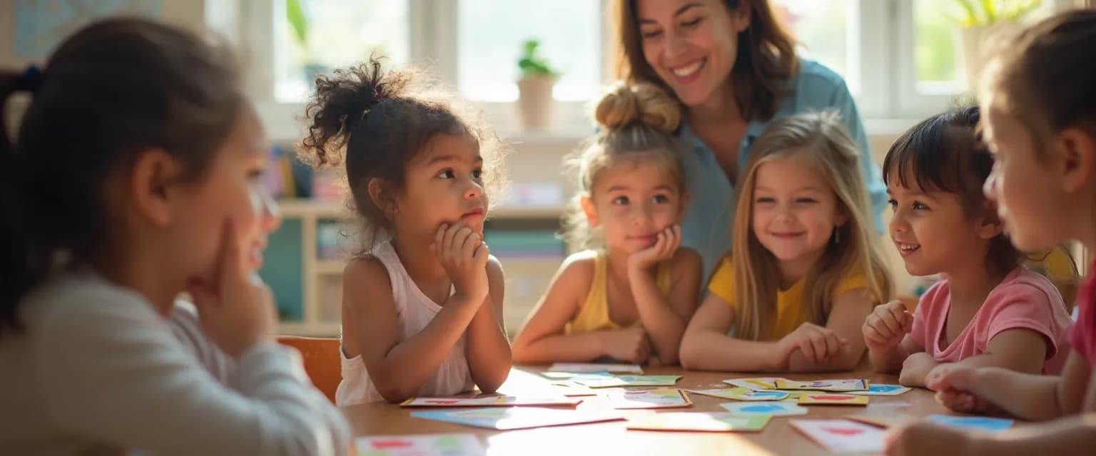 Preschool teacher facilitating self-awareness in early childhood education through interactive mirror play activity