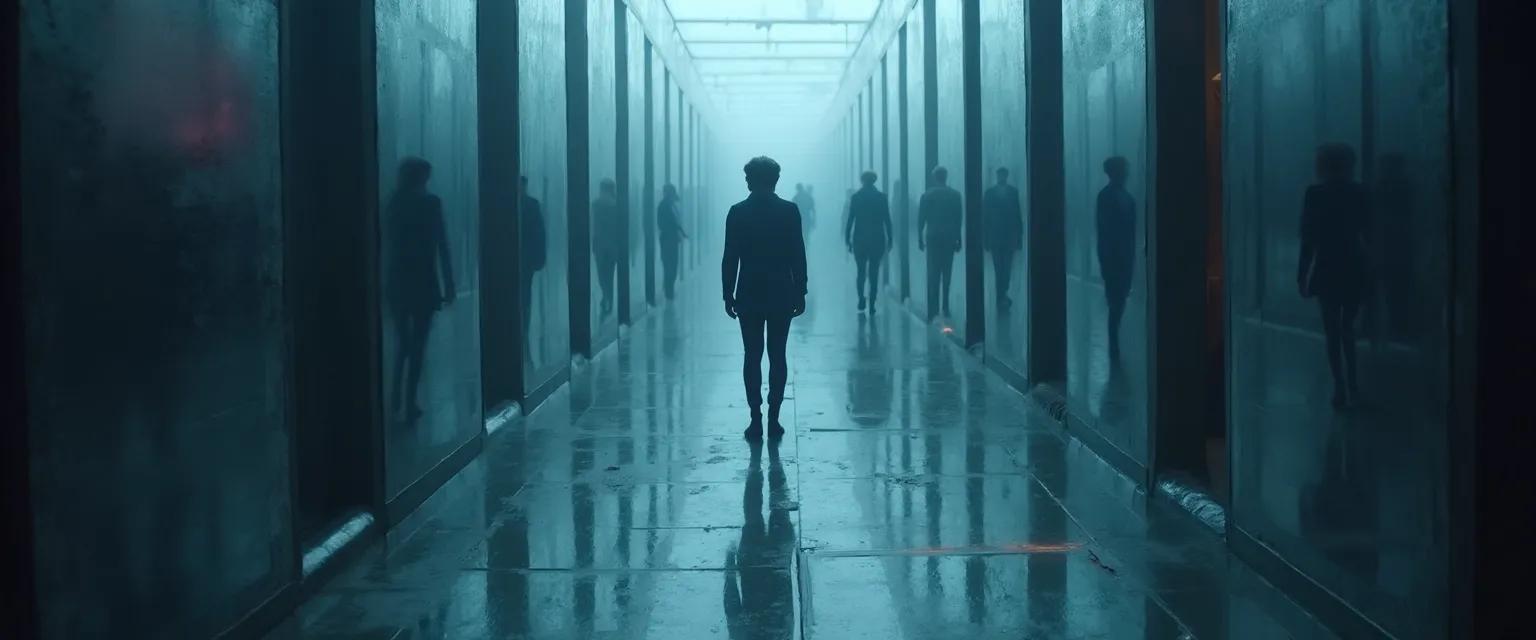 Person looking at multiple reflections representing personality and self awareness mirrors