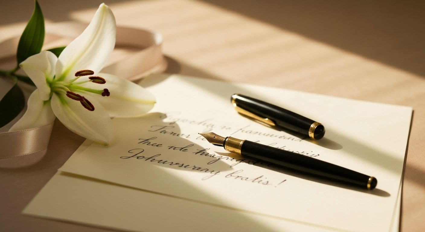 Handwritten sympathy note next to friend sympathy gift showing personal message of comfort and support