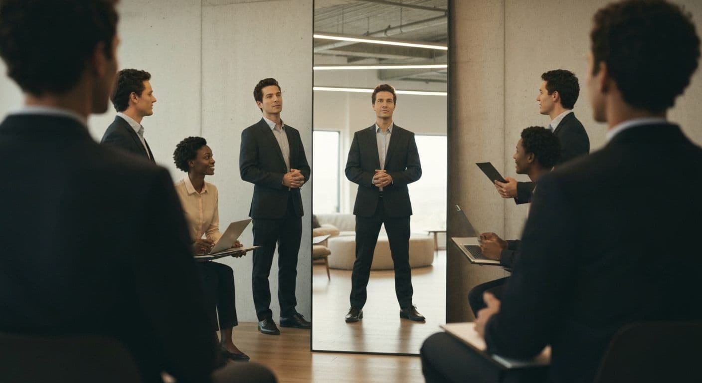 Professional demonstrating public and private self awareness skills in workplace interaction