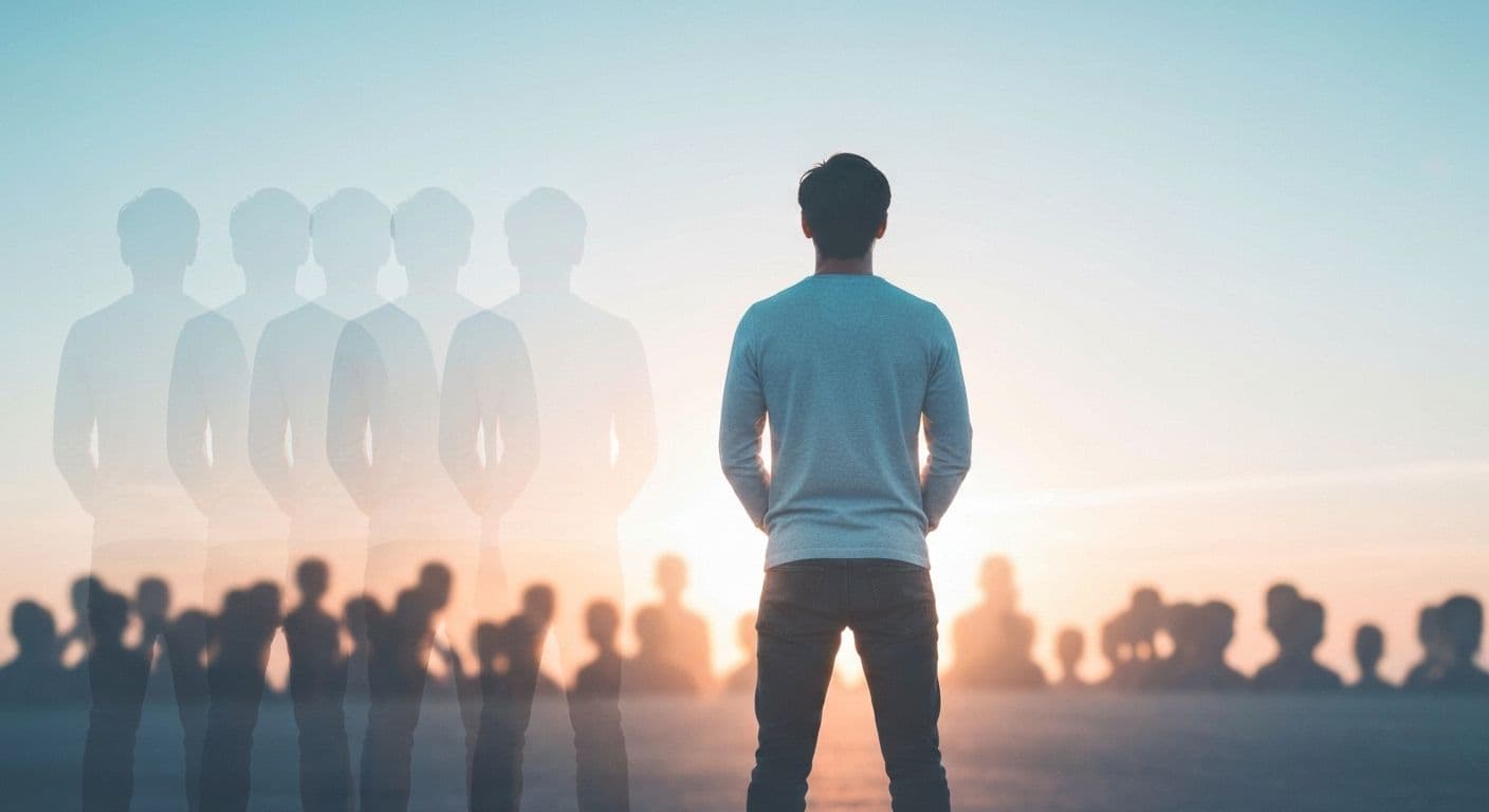 Person breaking free from anxiety hyper self awareness and connecting genuinely in social situation