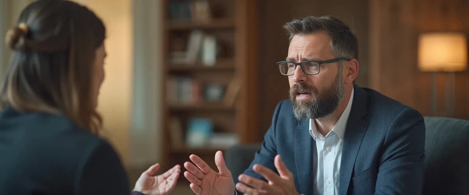 Professional using emotional intelligence on the job during a difficult conversation with colleagues