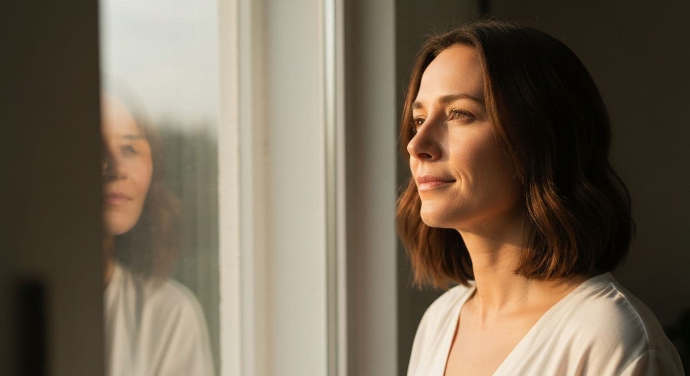 Woman finding peace and rebuilding identity through breakup therapy after divorce