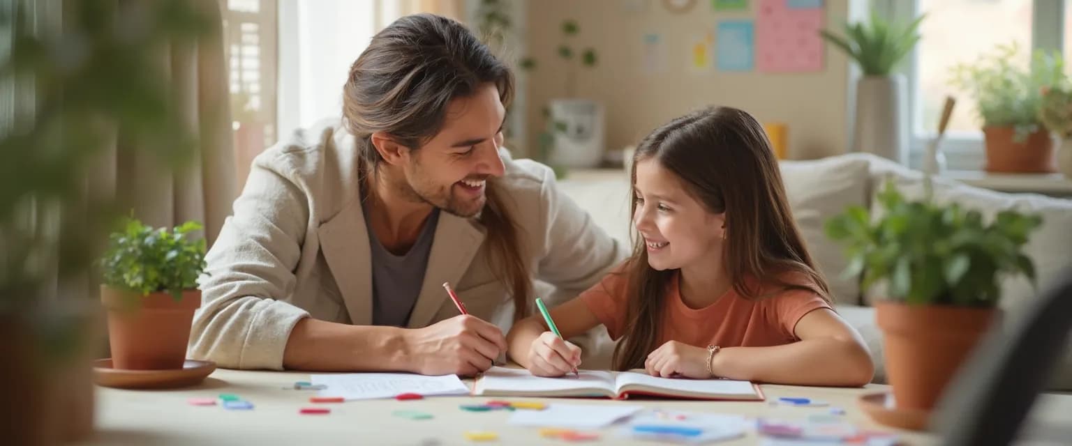 Working parent applying emotional intelligence techniques who developed it with their child at home