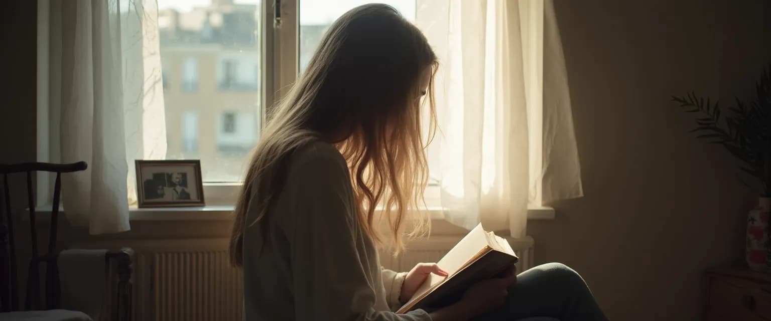 Woman reflecting while reading Elena Ferrante's chronicles of heartbreak