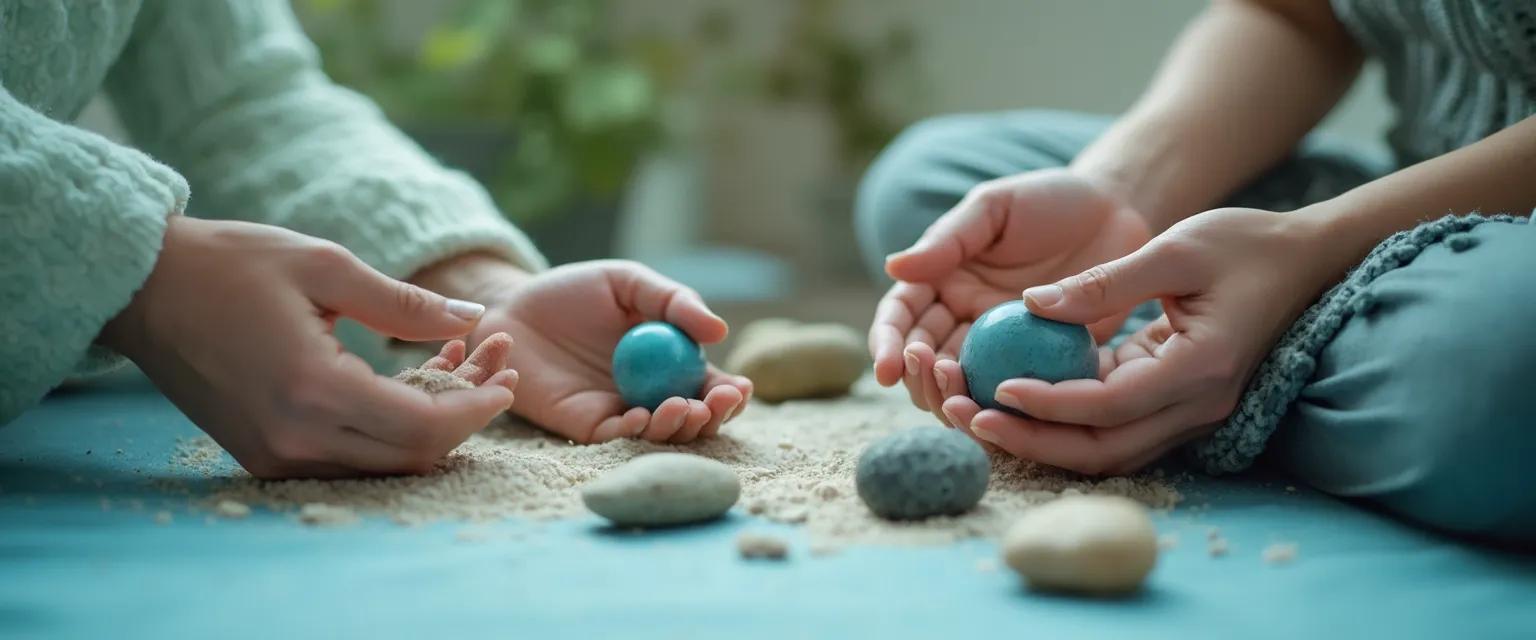 Person using tactile techniques to relax their mind through the power of touch