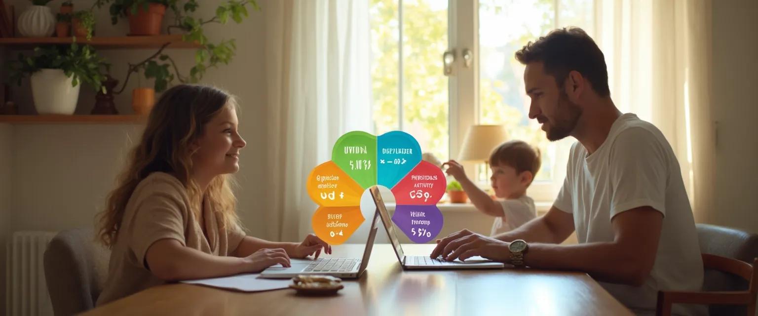 Working parent implementing healthy mind platter activities with their children