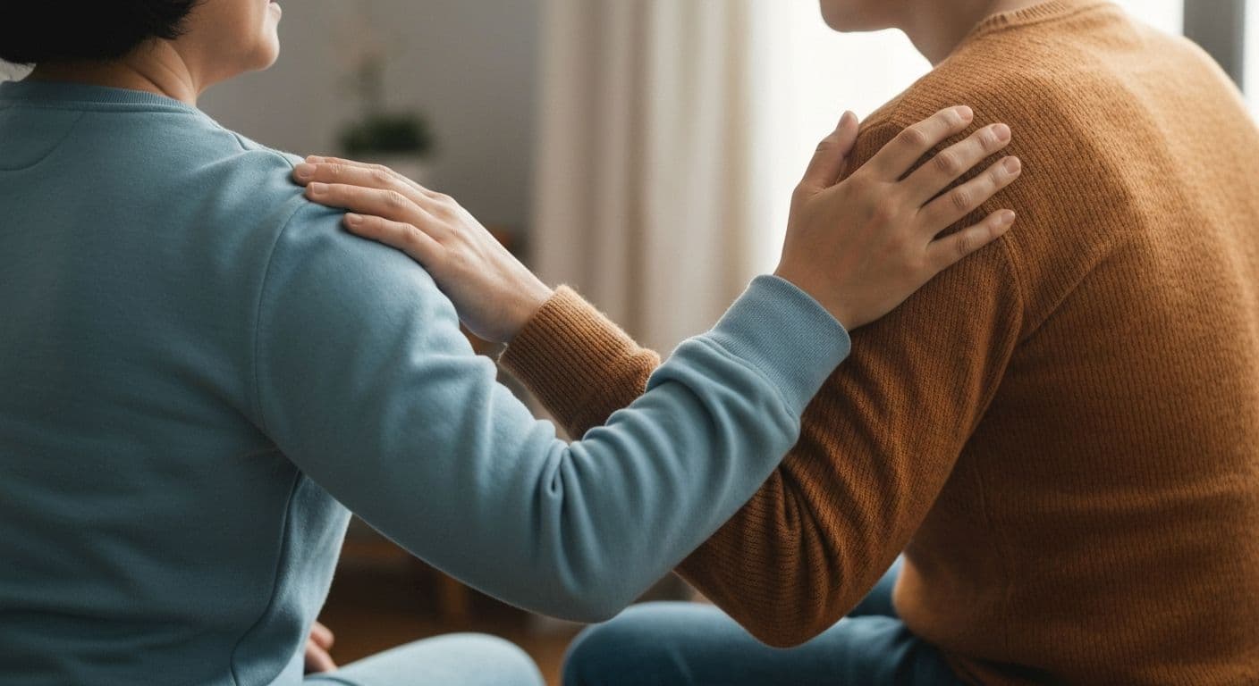 Person offering comforting presence showing what to say when someone has lost a loved one through silent support