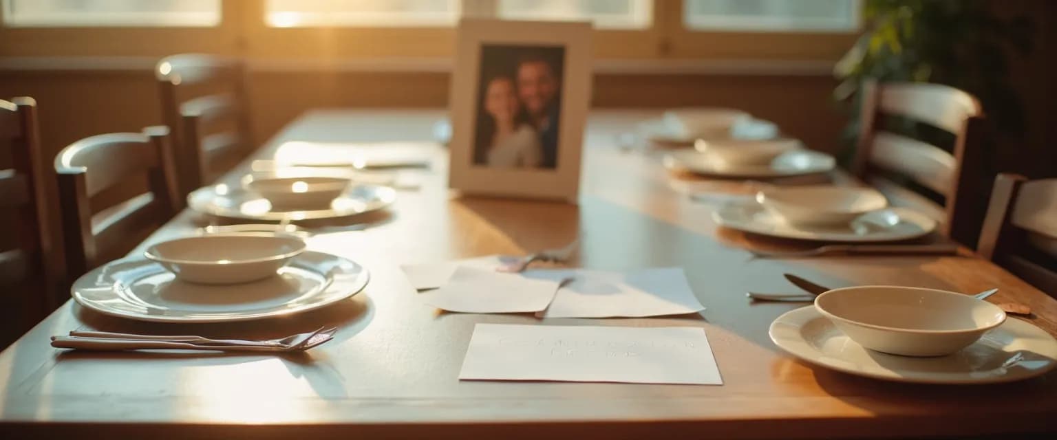 Family using grief prompts during dinner table conversation to heal together after loss