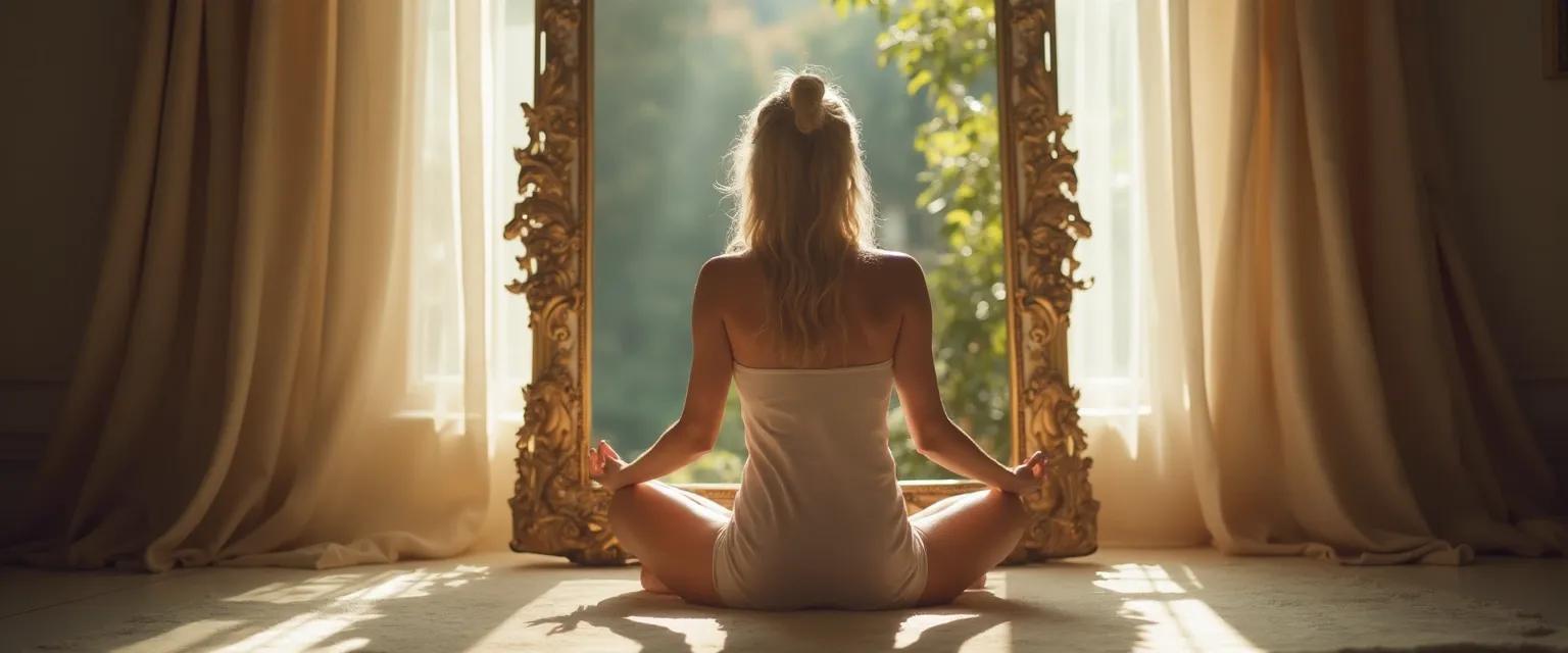 Person practicing mirror techniques for self confidence and self awareness development