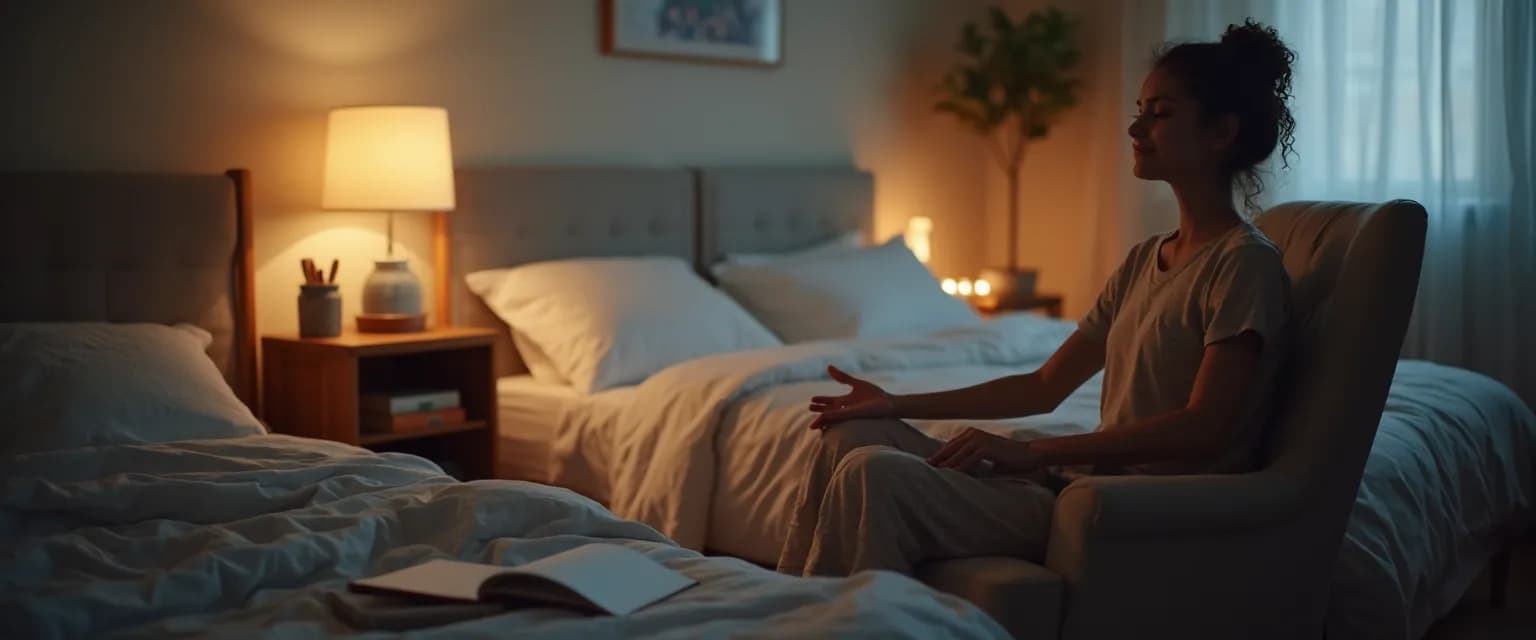 Parent practicing mindfulness for sleep techniques during child's bedtime routine