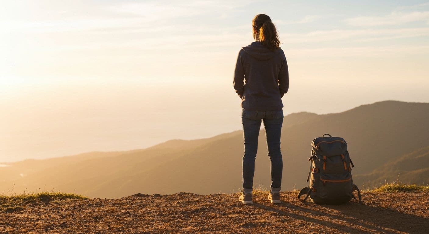 Person standing at scenic overlook during post-breakup vacation, symbolizing healing journey while going through a breakup