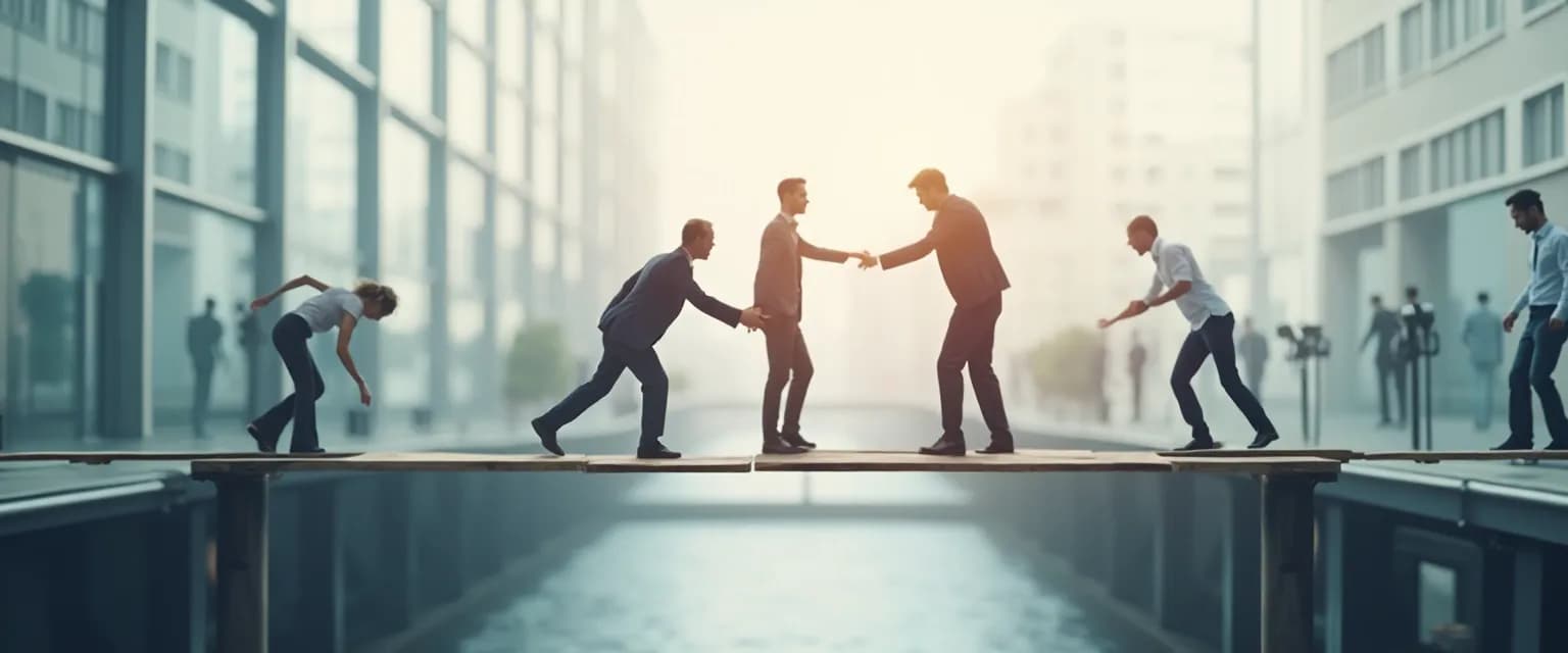 Team members building communication bridges to overcome anxiety in cross-functional teams