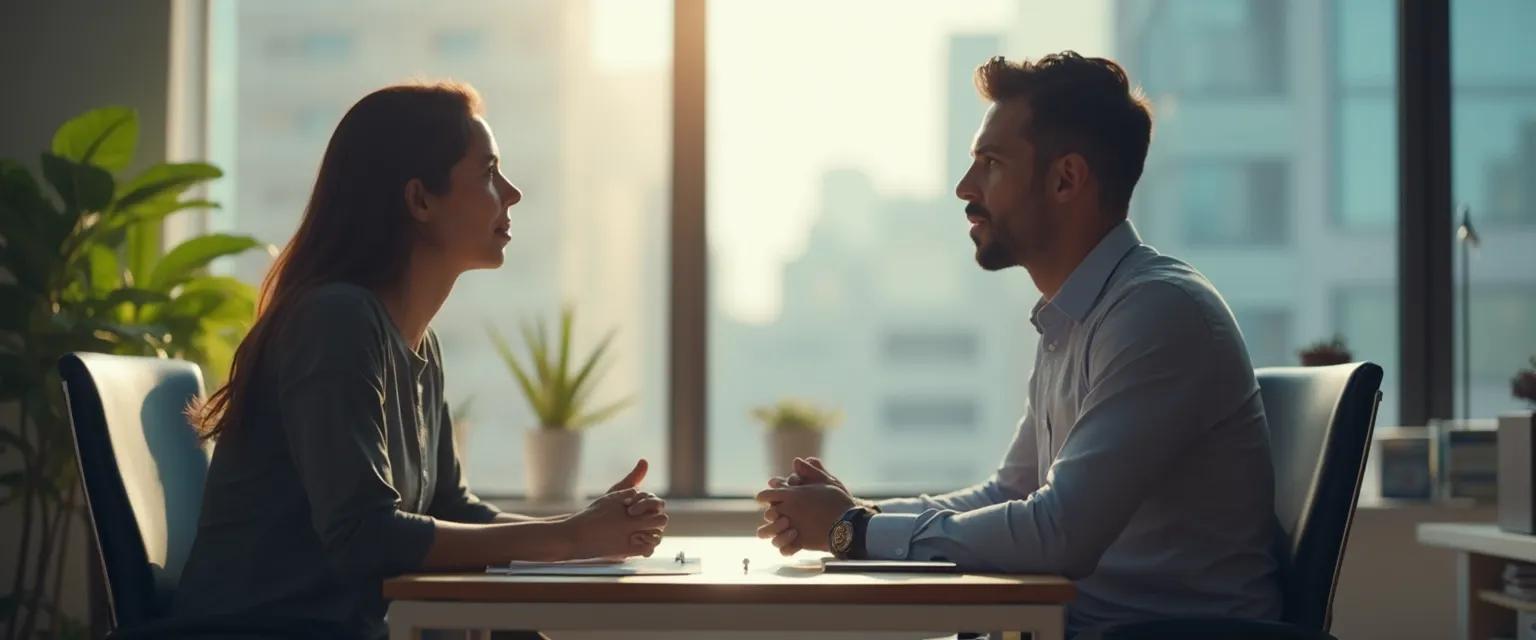 Professionals using the five keys to mindful communication during a workplace meeting