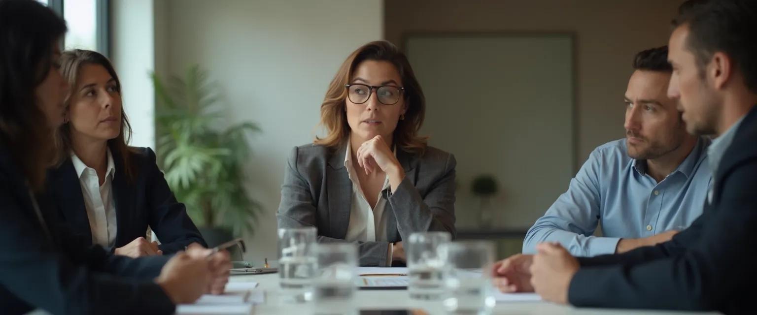 Professional developing EQ edge skills during high-pressure business meeting