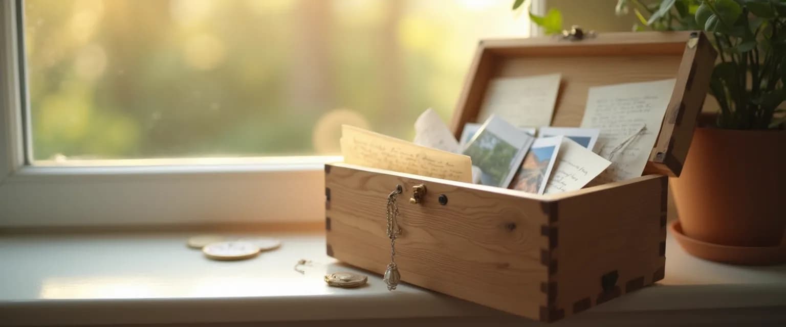 Handcrafted memory box as a thoughtful gift for someone grieving with personal mementos inside