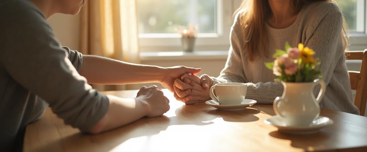 Friend providing meaningful support to someone grieving a spouse