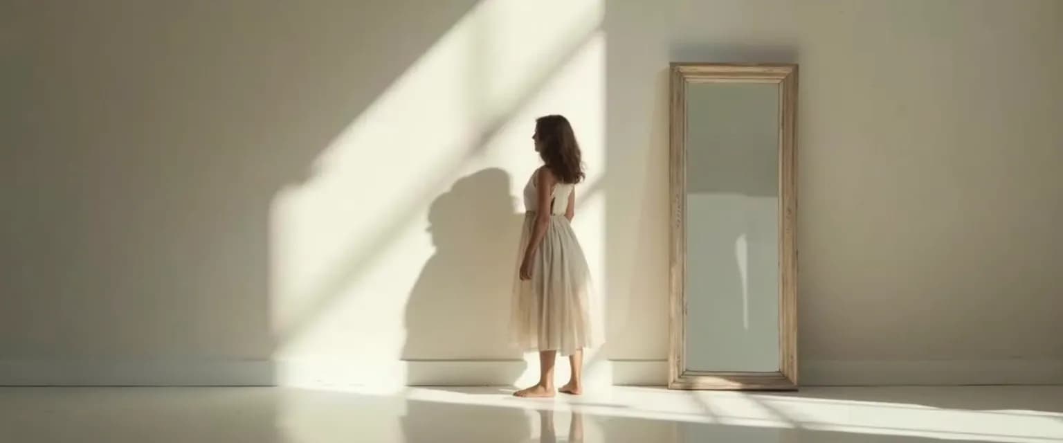 Person engaging in a mirror conversation for a self awareness practice