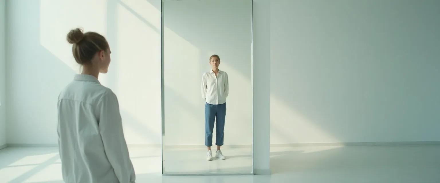 Person developing external self-awareness through positive social interaction