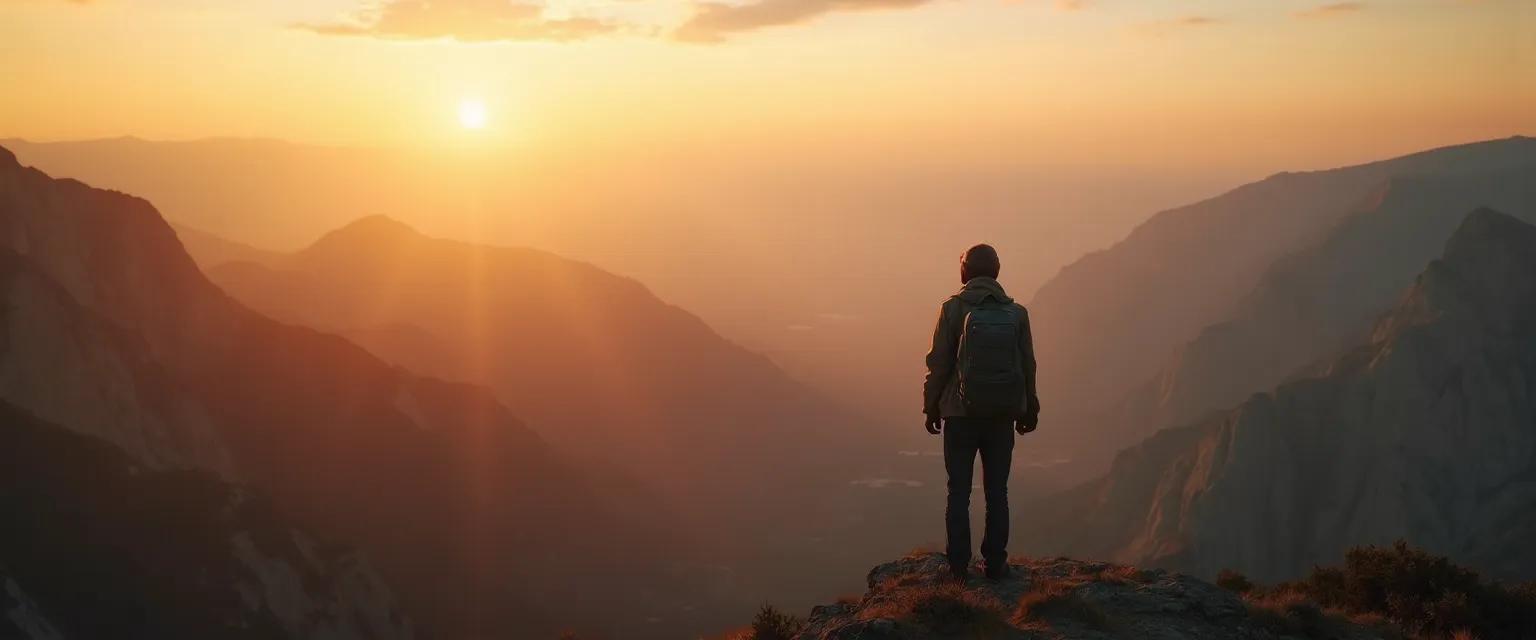 Person practicing individual awareness exercises during solo travel in a scenic destination