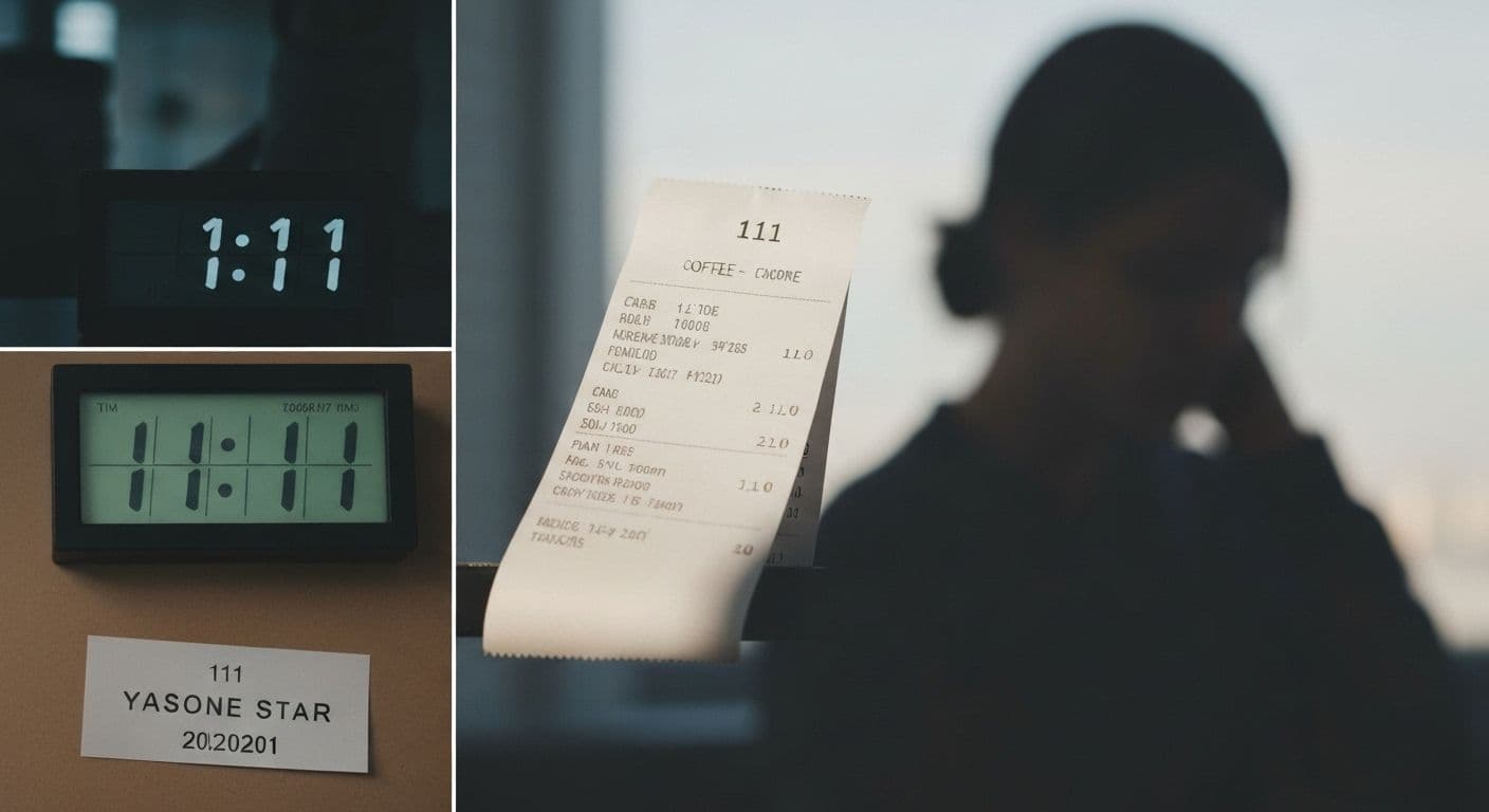 Person noticing 111 on phone after breakup illustrating pattern recognition during emotional stress