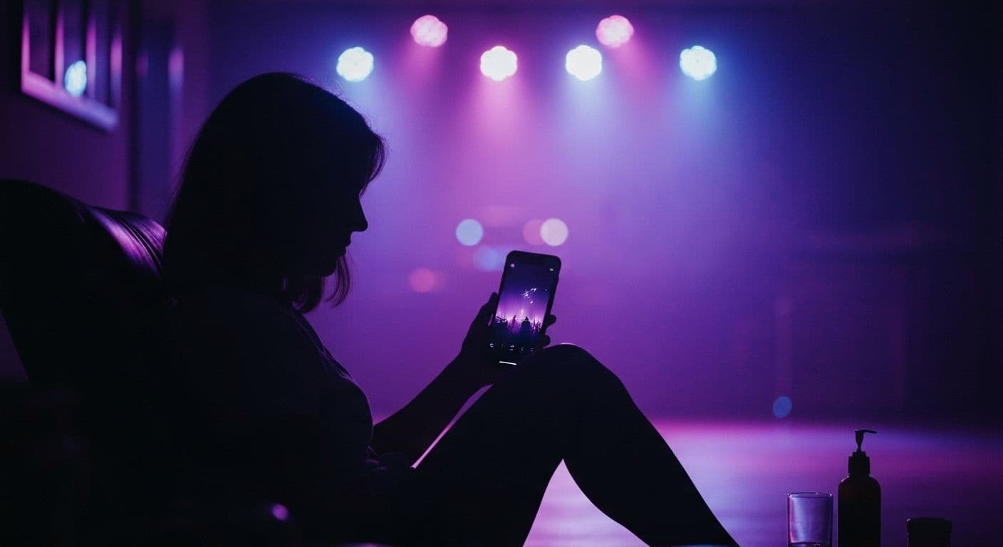 Person processing BTS breakup grief while looking at photos, representing emotional impact of parasocial loss