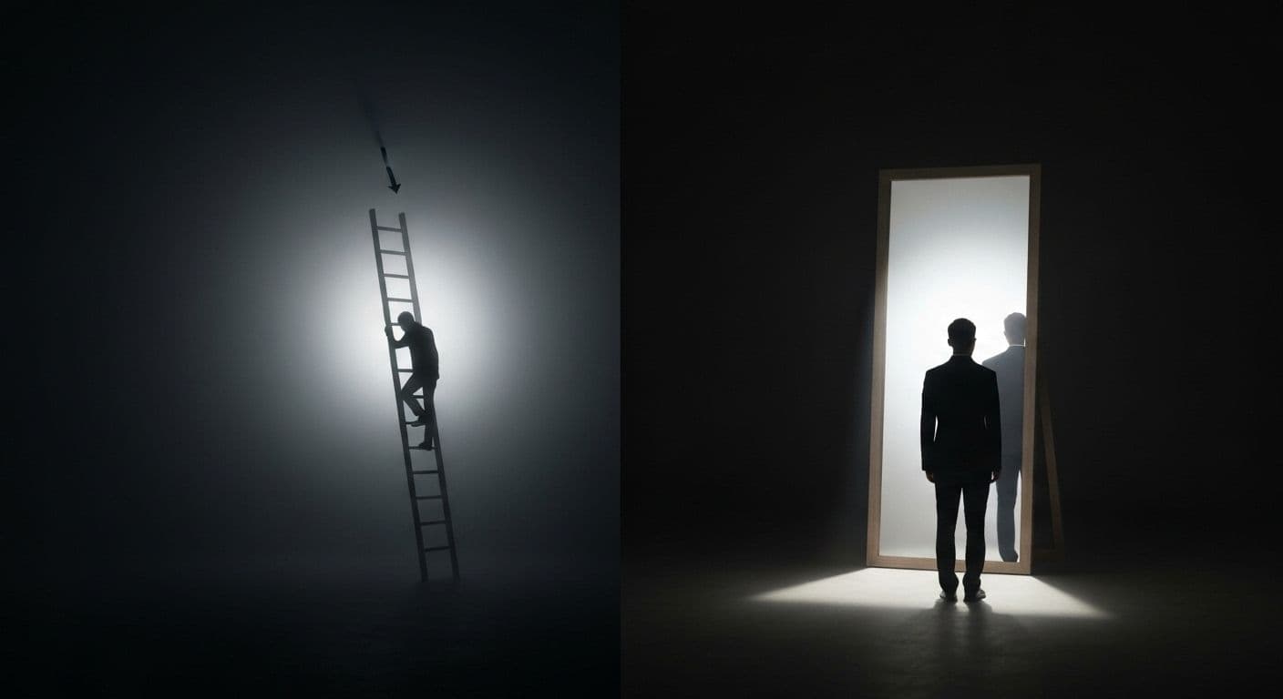 Person reflecting with thought bubbles showing self-awareness and self-mastery connection