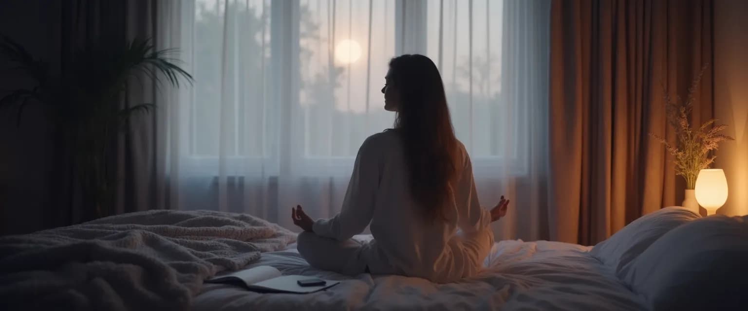 Person creating a 10-minute guided meditation for sleep with notepad and phone