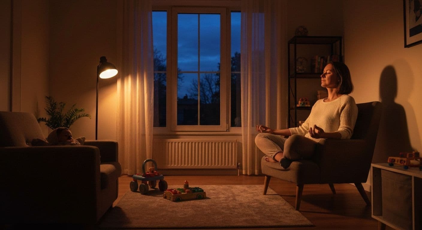 Working parent using evening relaxation techniques to relax their mind before bedtime