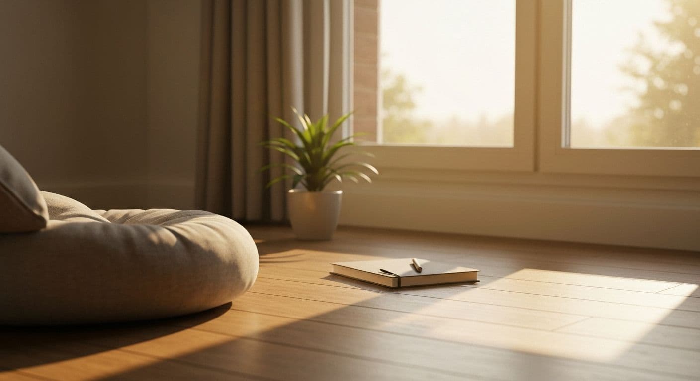 Person practicing simple morning mindfulness stress reduction techniques with coffee