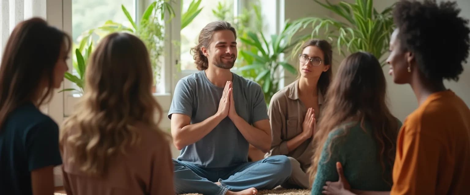 Activists using grounding techniques to manage anxiety in community organizing during a group decision-making session