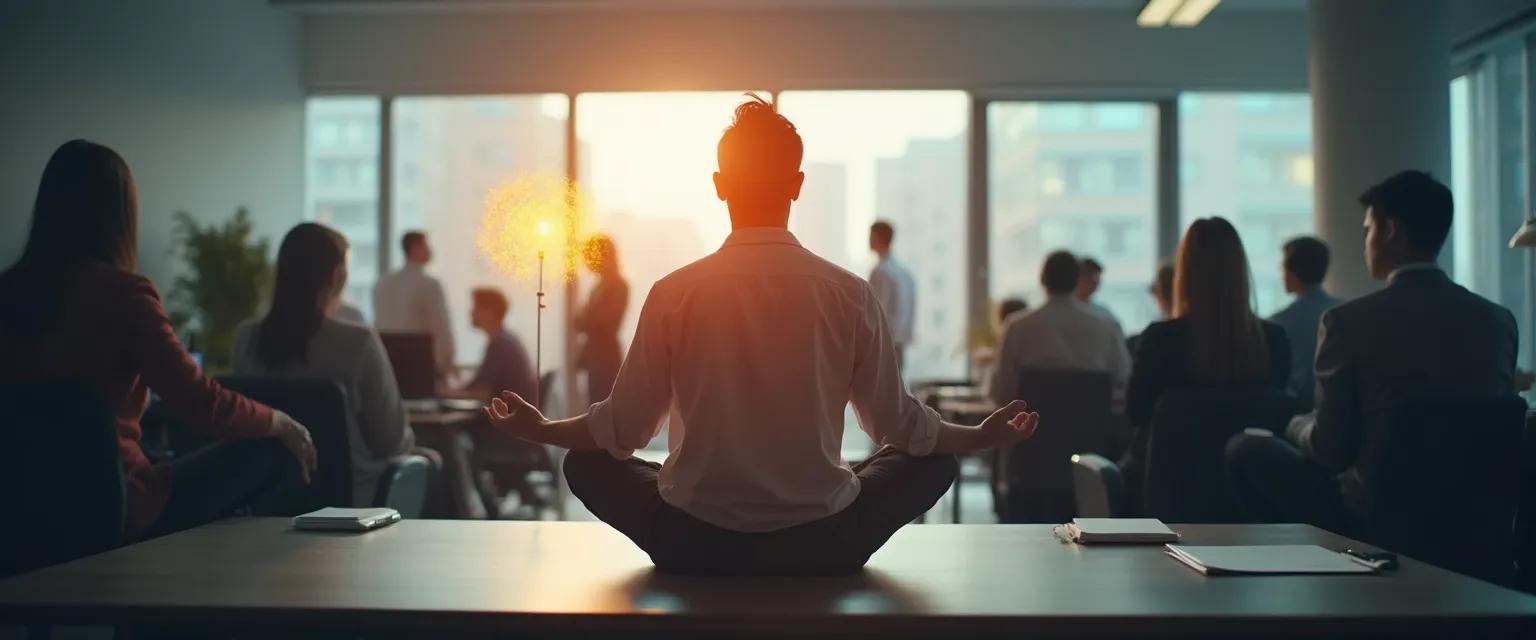 Professional using emotional intelligence and resilience techniques during a workplace meeting