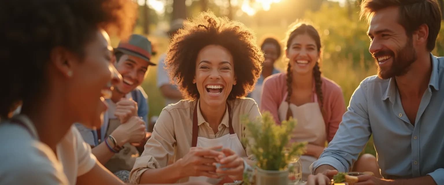 Group of diverse friends sharing a joyful moment illustrating that happiness is only real when shared