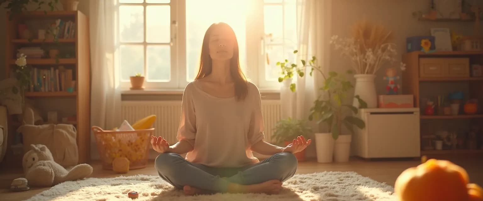 Parent practicing mindfulness and mental health exercises while engaged in daily activities with children