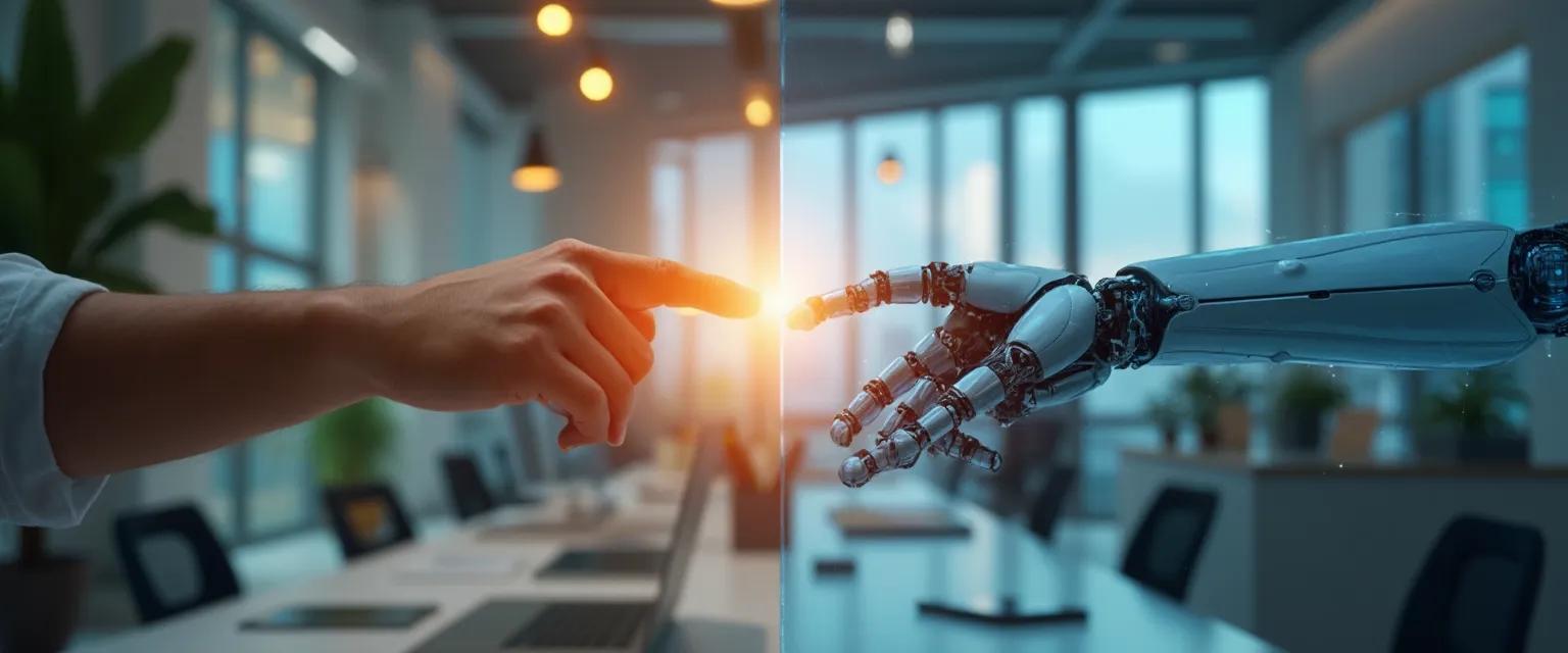 Professional team balancing emotional intelligence AI skills in a modern workplace