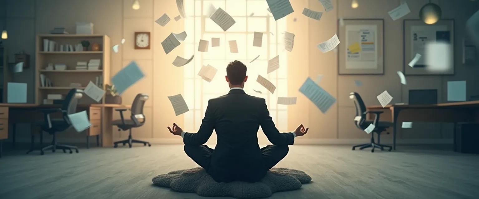 Busy professional practicing unusual ritual when I need peace of mind at work