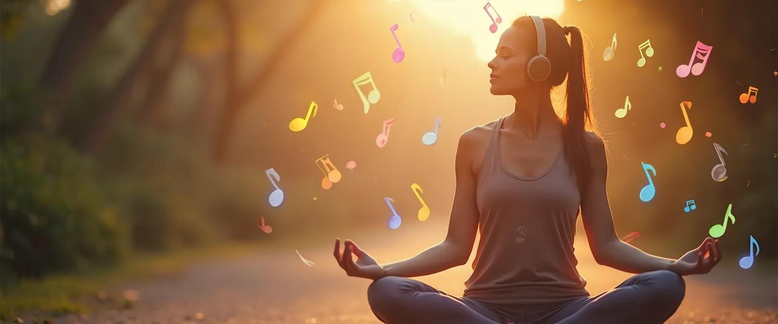 Person listening to music mindfully during workout with focused expression