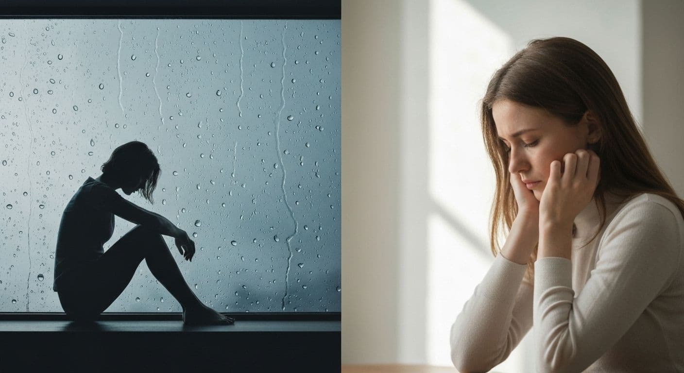 Person experiencing severe depression after breakup showing distinction from normal sadness