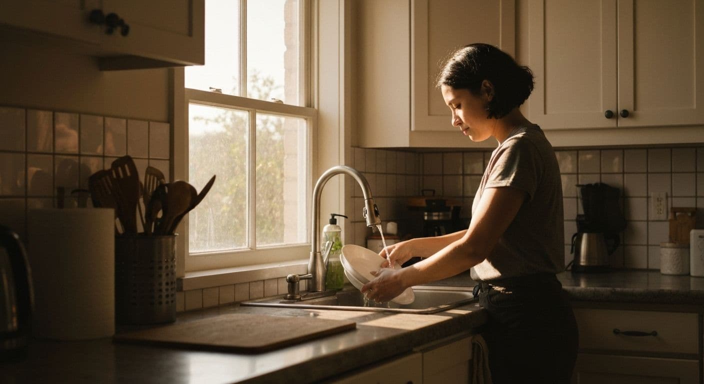 Person practicing mindfulness Buddhism during daily activities without formal meditation