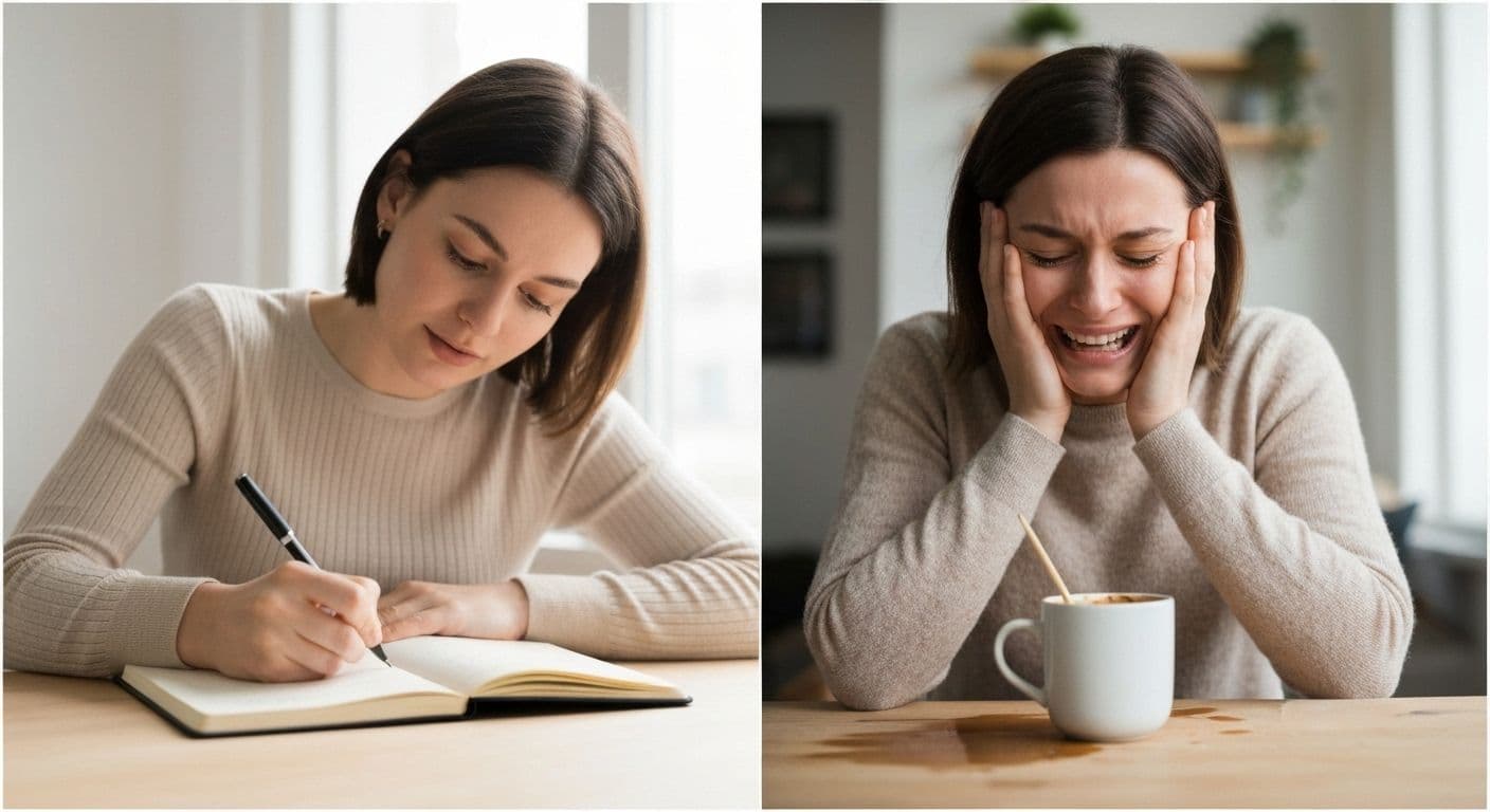 Person reflecting on daily reactions for self awareness and personal growth