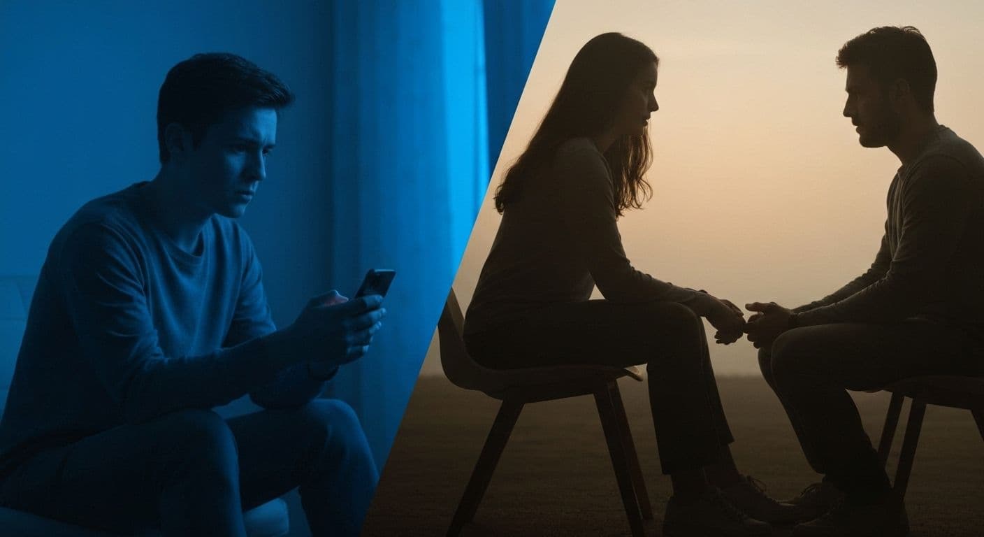 Person reading blindsided breakup Reddit stories on phone recognizing relationship patterns