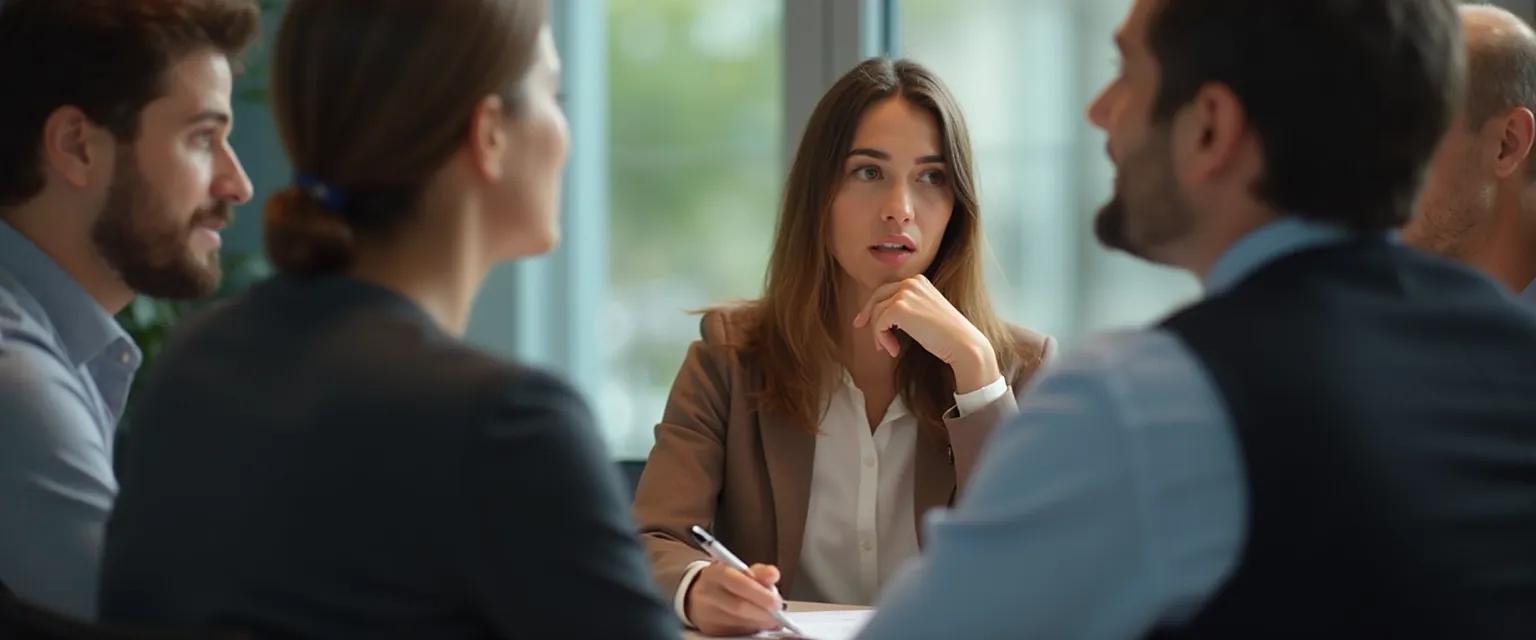 Professional meeting showing people with high emotional intelligence interacting collaboratively