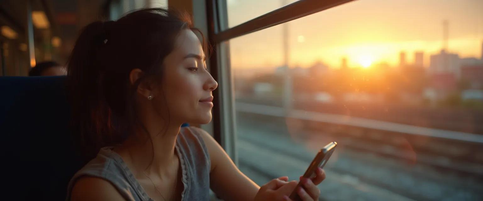 Person practicing mindful minutes during commute for mental recharge