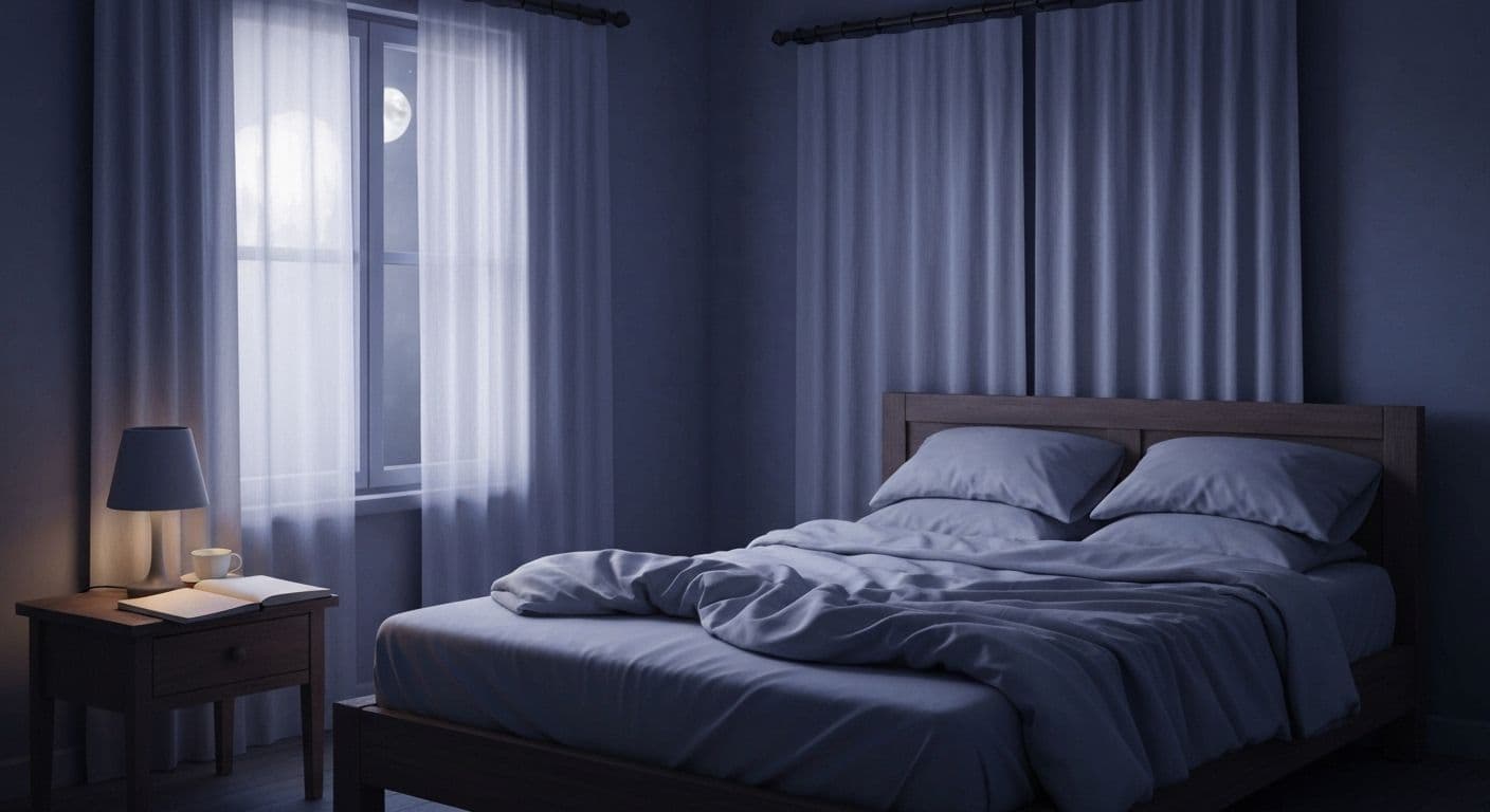 Person lying awake in bed at night experiencing heartbreak after breakup with moonlight through window