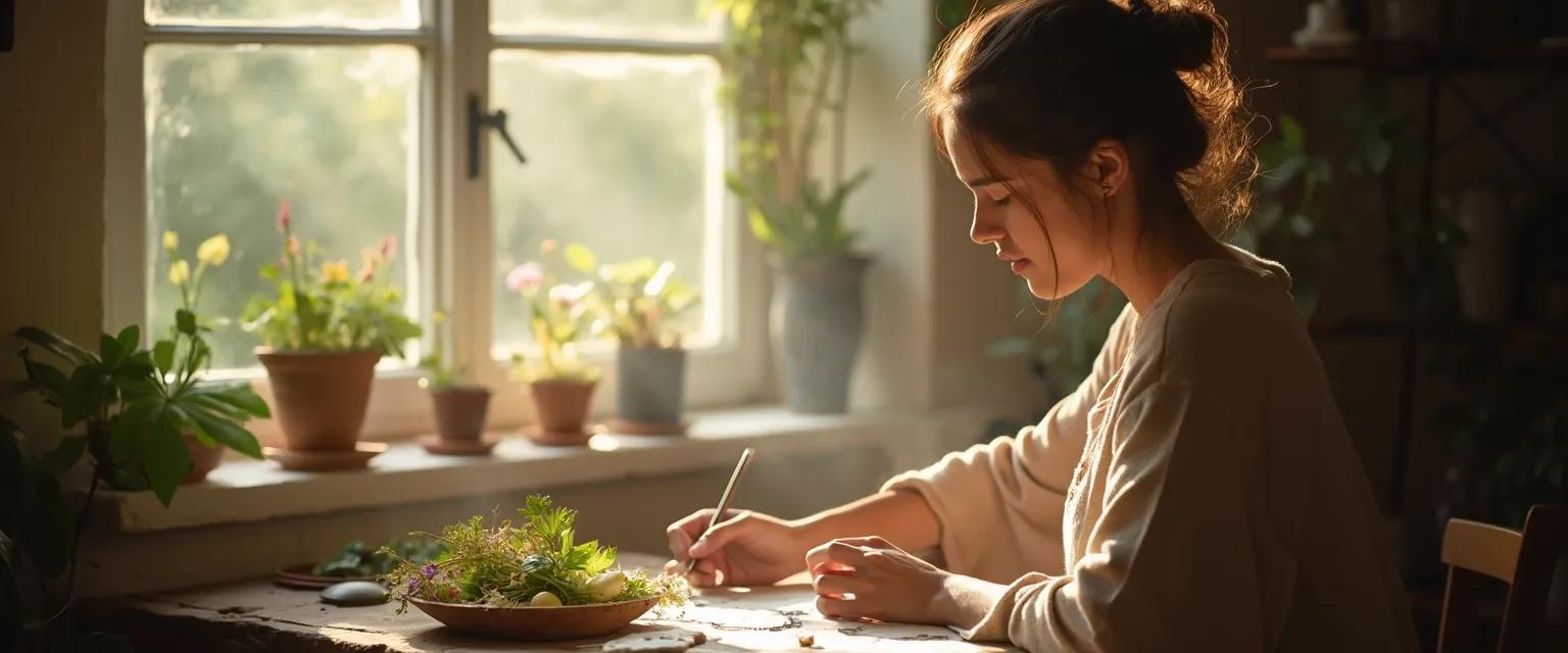 Woman practicing Ellen Langer mindfulness by actively noticing details in her environment