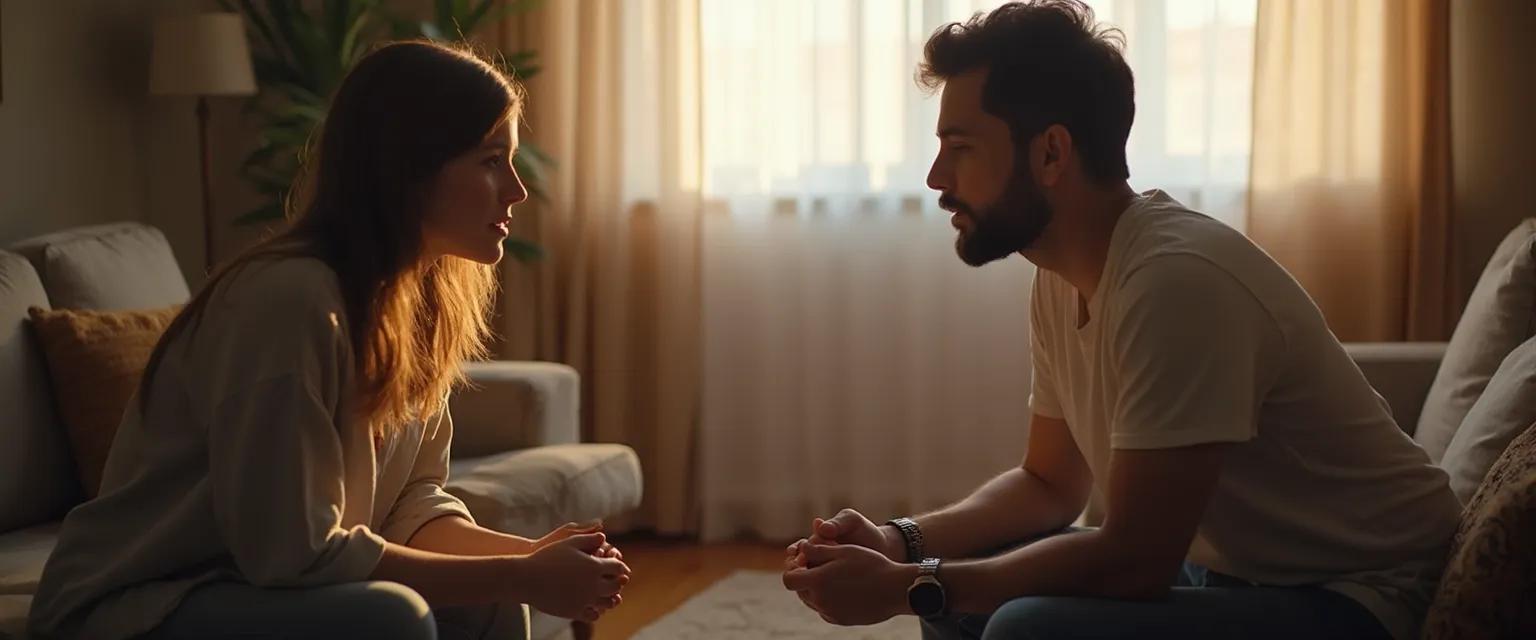 Parent and teenager having a meaningful conversation to build self-awareness